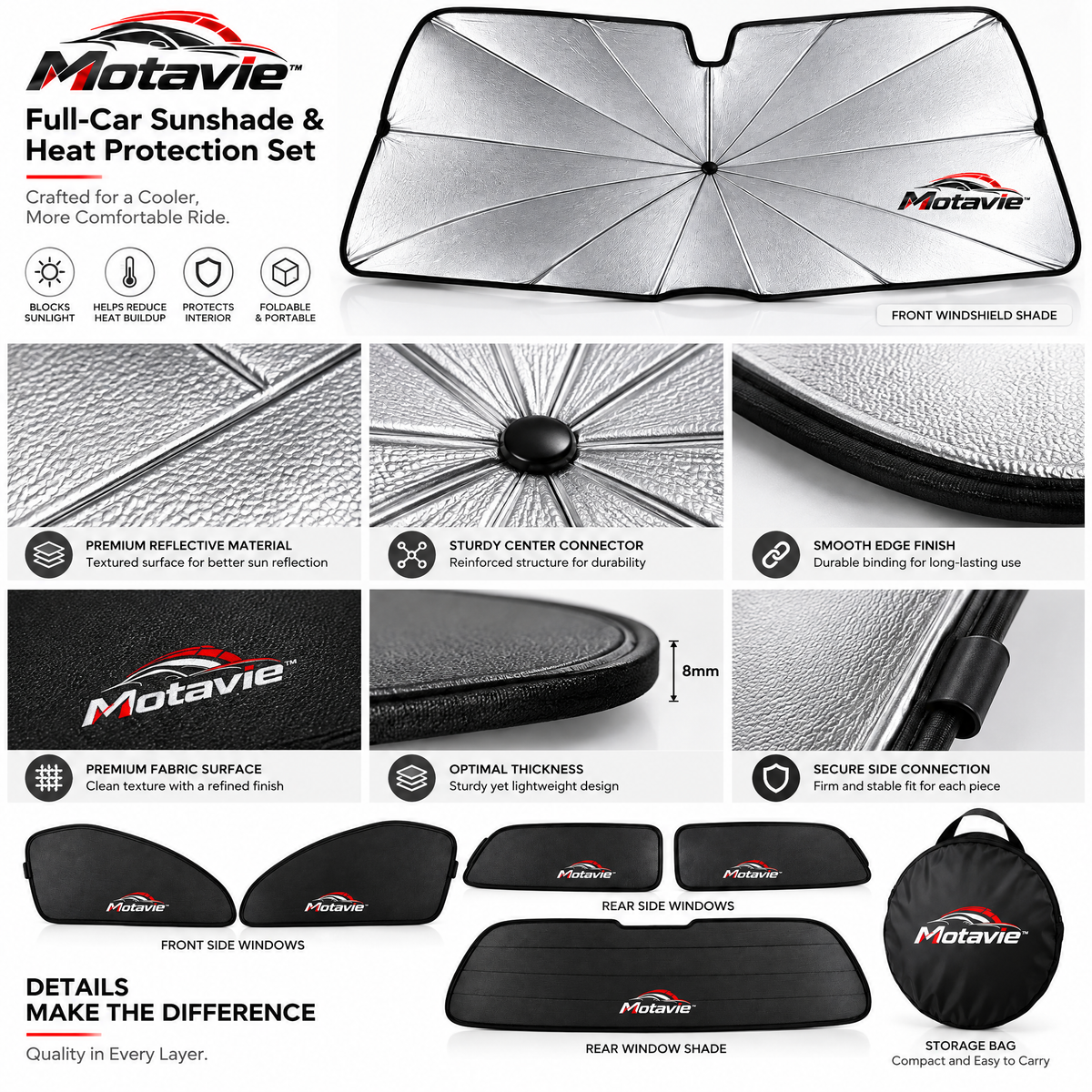 Motavie™ Full-Car Sunshade & Heat Protection Set